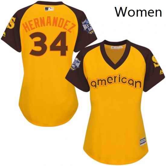 Womens Majestic Seattle Mariners 34 Felix Hernandez Authentic Yellow 2016 All Star American League BP Cool Base MLB Jersey